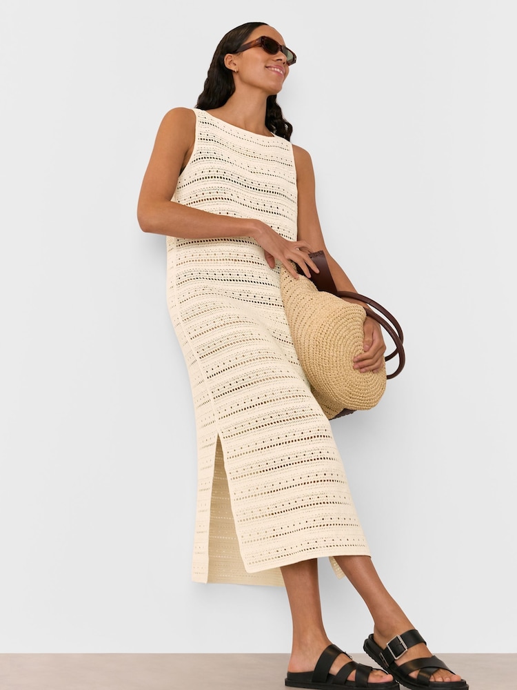 Whistles White Long Crochet Beach 100% Cotton Dress - Image 3 of 5