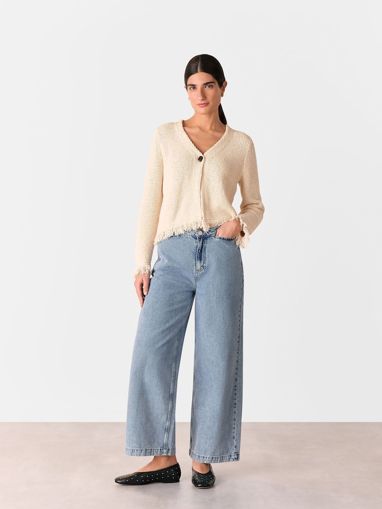 Whistles White Fringe Detail Cardigan - Image 1 of 5