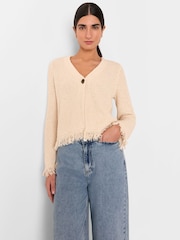 Whistles White Fringe Detail Cardigan - Image 4 of 5