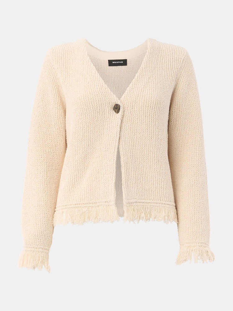 Whistles White Fringe Detail Cardigan - Image 5 of 5