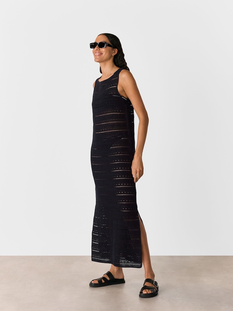 Whistles Black Long Crochet Beach 100% Cotton Dress - Image 1 of 5