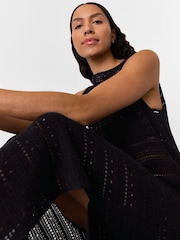 Whistles Black Long Crochet Beach 100% Cotton Dress - Image 3 of 5