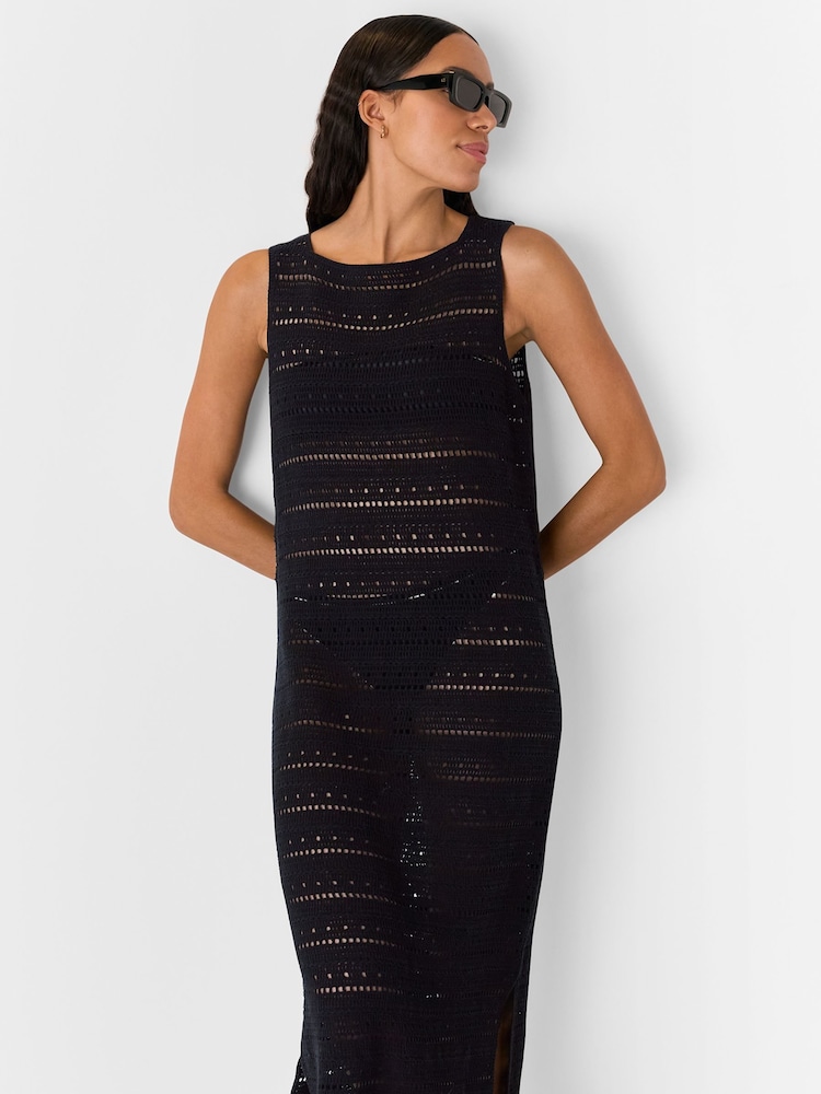 Whistles Black Long Crochet Beach 100% Cotton Dress - Image 4 of 5