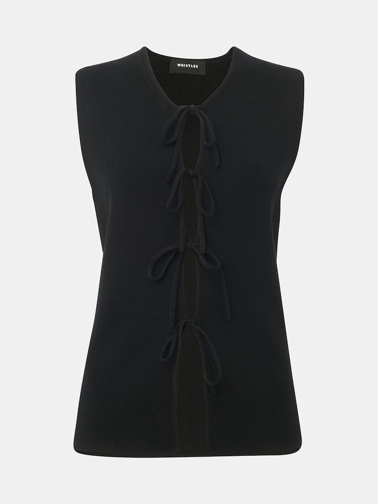 Whistles Black Tie Front Detail Tank - Image 6 of 6