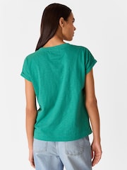 Whistles Green Willa V-Neck Cap Sleeve 100% Cotton T-Shirt - Image 2 of 5