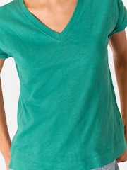 Whistles Green Willa V-Neck Cap Sleeve 100% Cotton T-Shirt - Image 4 of 5
