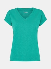 Whistles Green Willa V-Neck Cap Sleeve 100% Cotton T-Shirt - Image 5 of 5