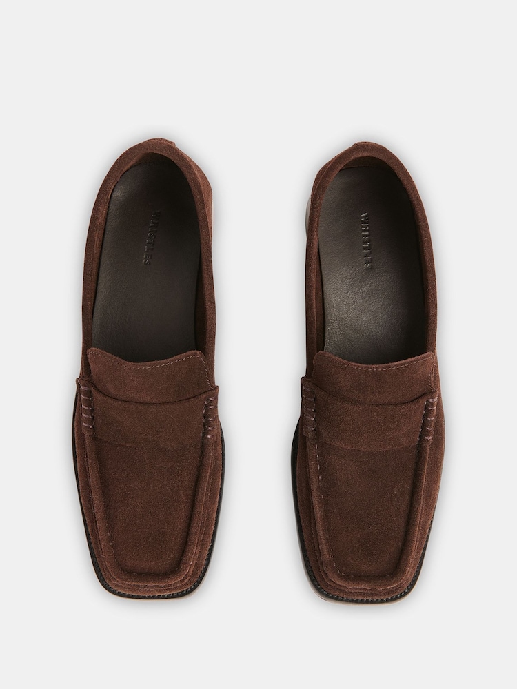 Whistles Brown Mora Suede Square Toe Loafers - Image 4 of 4