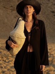 Whistles Black Beach Tie Front Blouses - Image 1 of 6