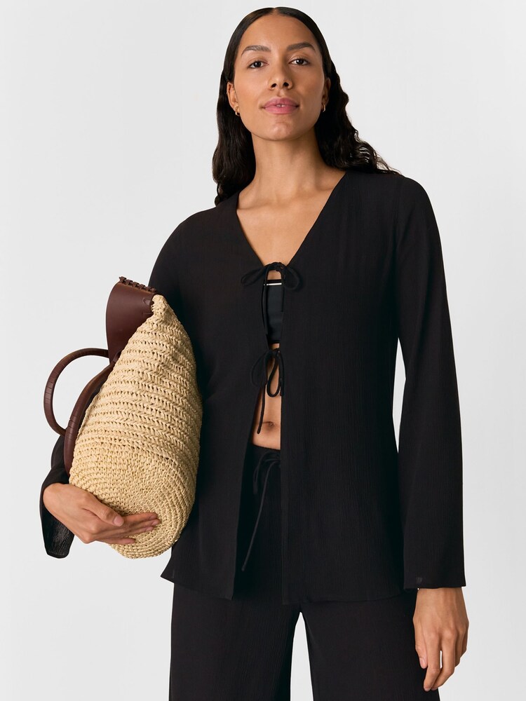 Whistles Black Beach Tie Front Blouses - Image 2 of 6