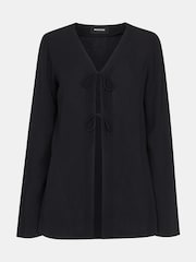 Whistles Black Beach Tie Front Blouses - Image 6 of 6