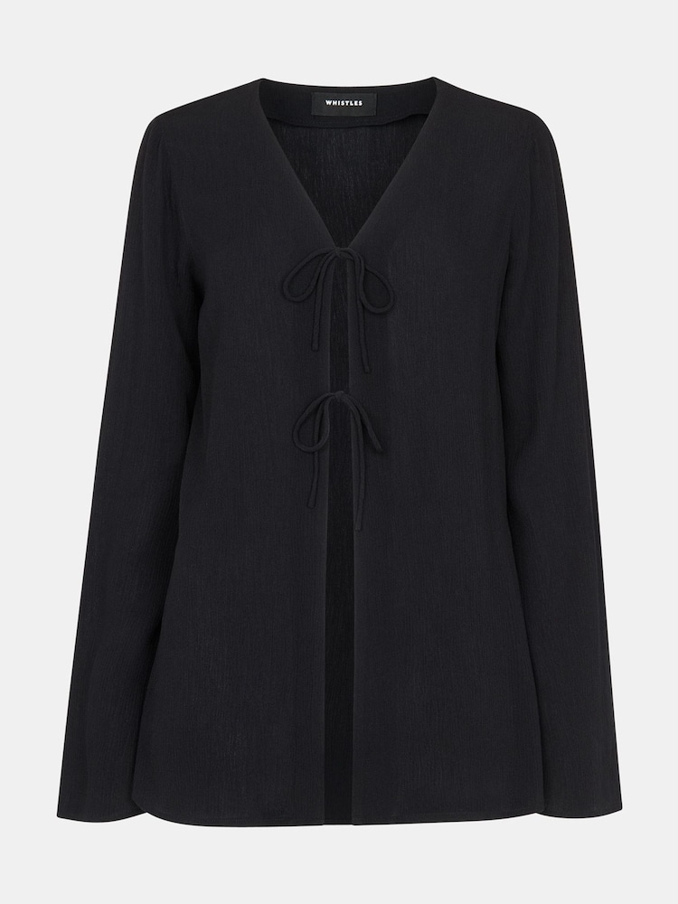 Whistles Black Beach Tie Front Blouses - Image 6 of 6