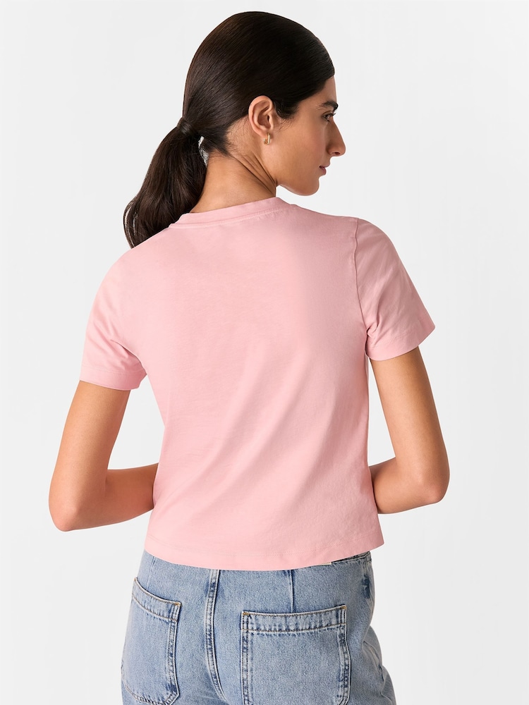 Whistles Pink 100% Cotton Twist Front Detail T-Shirt - Image 2 of 5