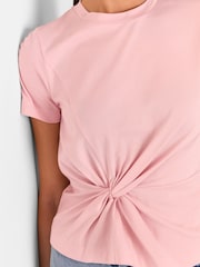 Whistles Pink 100% Cotton Twist Front Detail T-Shirt - Image 4 of 5
