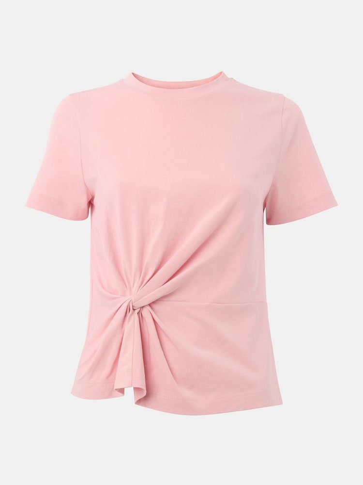 Whistles Pink 100% Cotton Twist Front Detail T-Shirt - Image 5 of 5