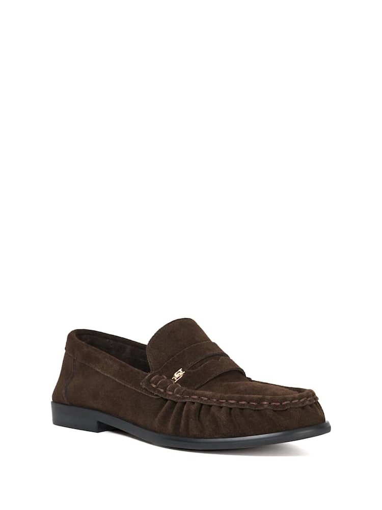 Dune London Brown Grisella Ruch Detail Penny Loafers - Image 3 of 6