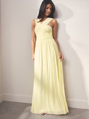 Pastel Yellow Mesh Multiway Bridesmaid Wedding Maxi Dress - Image 1 of 10