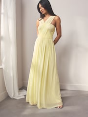 Pastel Yellow Mesh Multiway Bridesmaid Wedding Maxi Dress - Image 2 of 10
