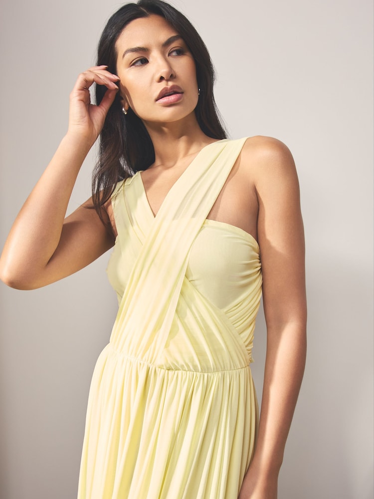 Pastel Yellow Mesh Multiway Bridesmaid Wedding Maxi Dress - Image 4 of 10