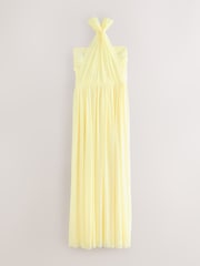 Pastel Yellow Mesh Multiway Bridesmaid Wedding Maxi Dress - Image 6 of 10