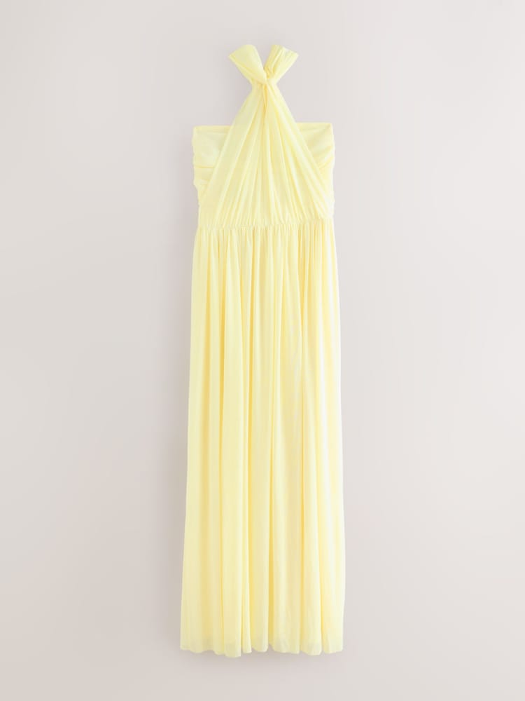 Pastel Yellow Mesh Multiway Bridesmaid Wedding Maxi Dress - Image 6 of 10