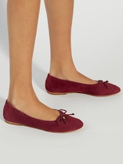 Dune London Red Hilife Bow Suede Ballet Flat Shoes - Image 1 of 6