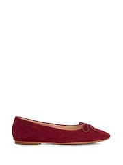 Dune London Red Hilife Bow Suede Ballet Flat Shoes - Image 2 of 6
