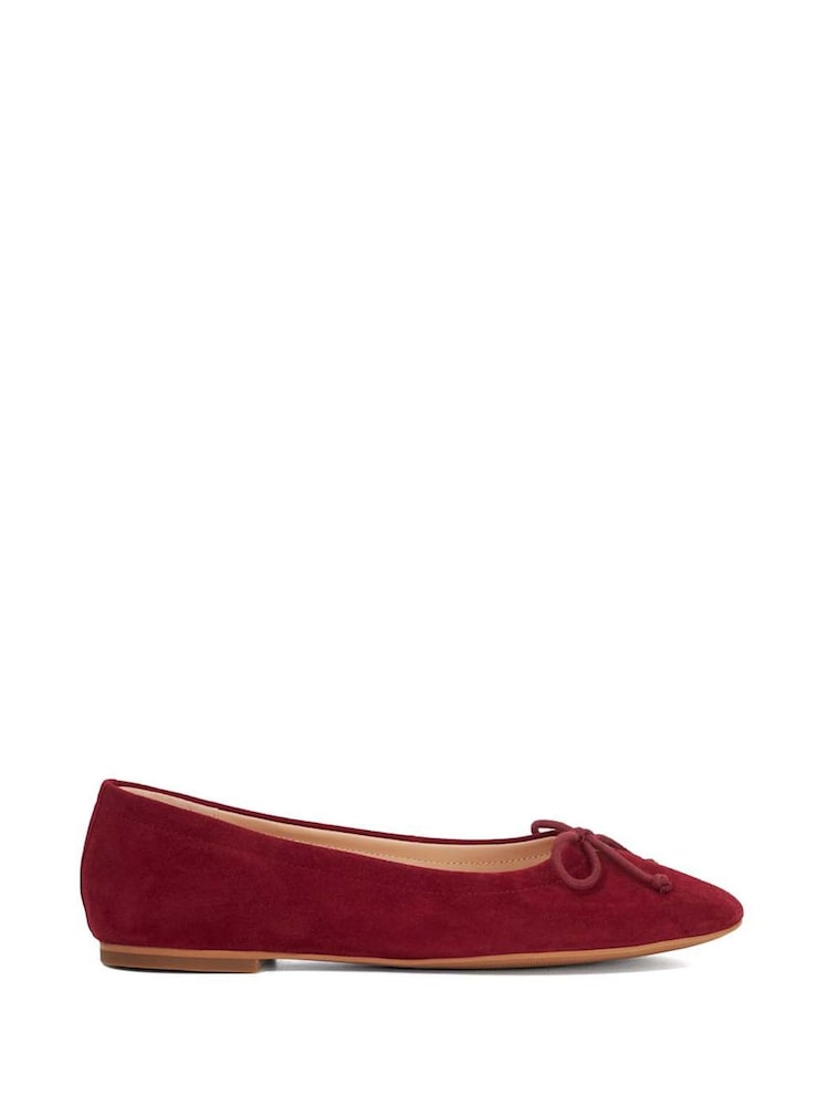 Dune London Red Hilife Bow Suede Ballet Flat Shoes - Image 2 of 6