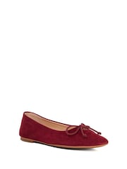 Dune London Red Hilife Bow Suede Ballet Flat Shoes - Image 3 of 6