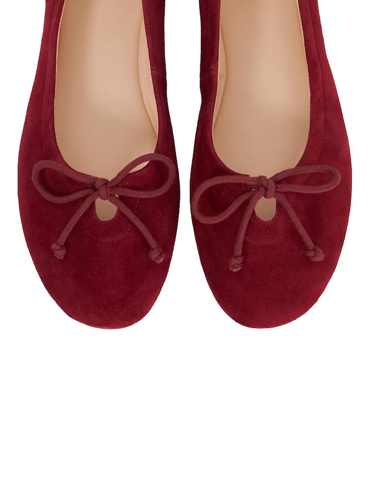 Dune London Red Hilife Bow Suede Ballet Flat Shoes - Image 6 of 6