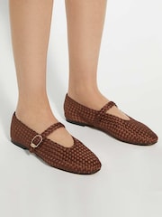 Dune London Brown Headline Mary Jane Woven Ballet Shoes - Image 1 of 6