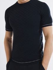 River Island Blue Checkerboard Muscle Fit T-Shirt - Image 2 of 4