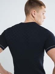 River Island Blue Checkerboard Muscle Fit T-Shirt - Image 3 of 4