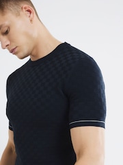 River Island Blue Checkerboard Muscle Fit T-Shirt - Image 4 of 4