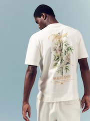 River Island Cream Back Print Design 100% Cotton T-Shirt - Image 1 of 6