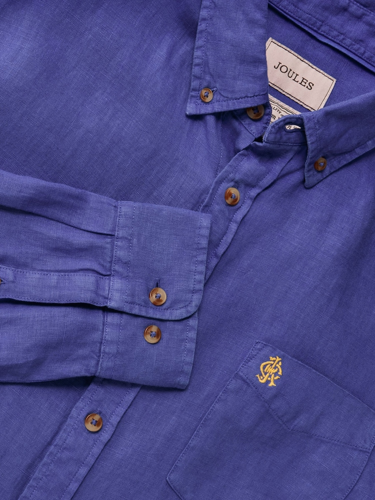 Joules Blue 100% Linen Long Sleeve Classic Fit Shirt - Image 2 of 9