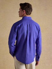 Joules Blue 100% Linen Long Sleeve Classic Fit Shirt - Image 3 of 9