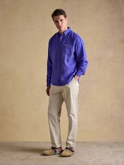 Joules Blue 100% Linen Long Sleeve Classic Fit Shirt - Image 5 of 9