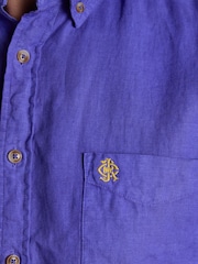 Joules Blue 100% Linen Long Sleeve Classic Fit Shirt - Image 6 of 9