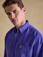 Joules Blue 100% Linen Long Sleeve Classic Fit Shirt - Image 7 of 9