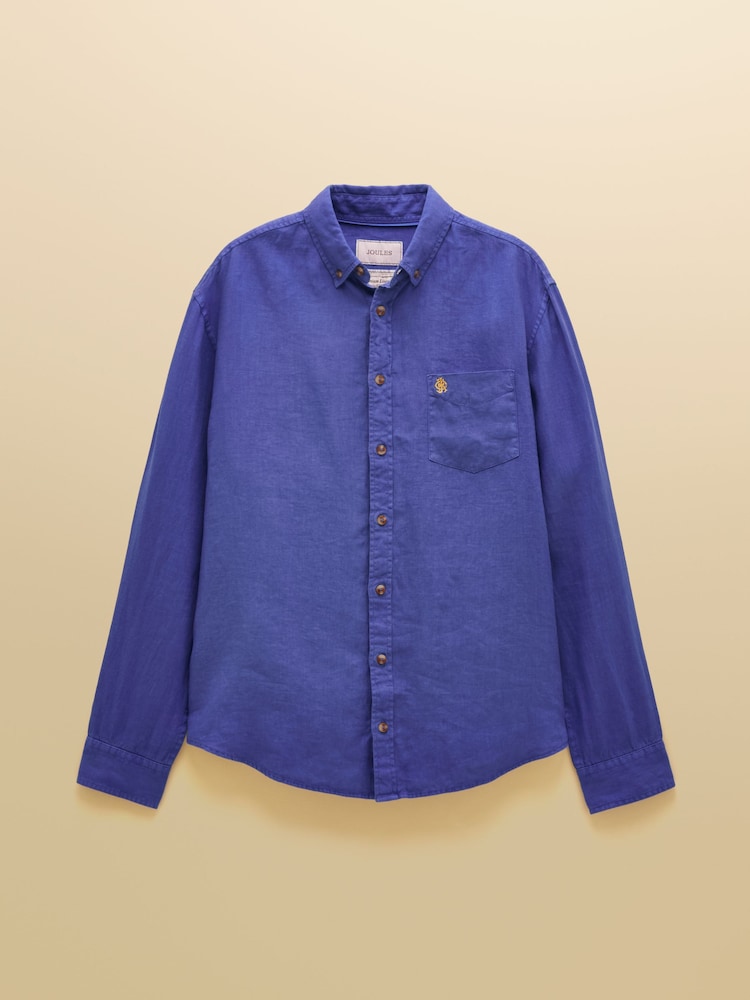 Joules Blue 100% Linen Long Sleeve Classic Fit Shirt - Image 9 of 9