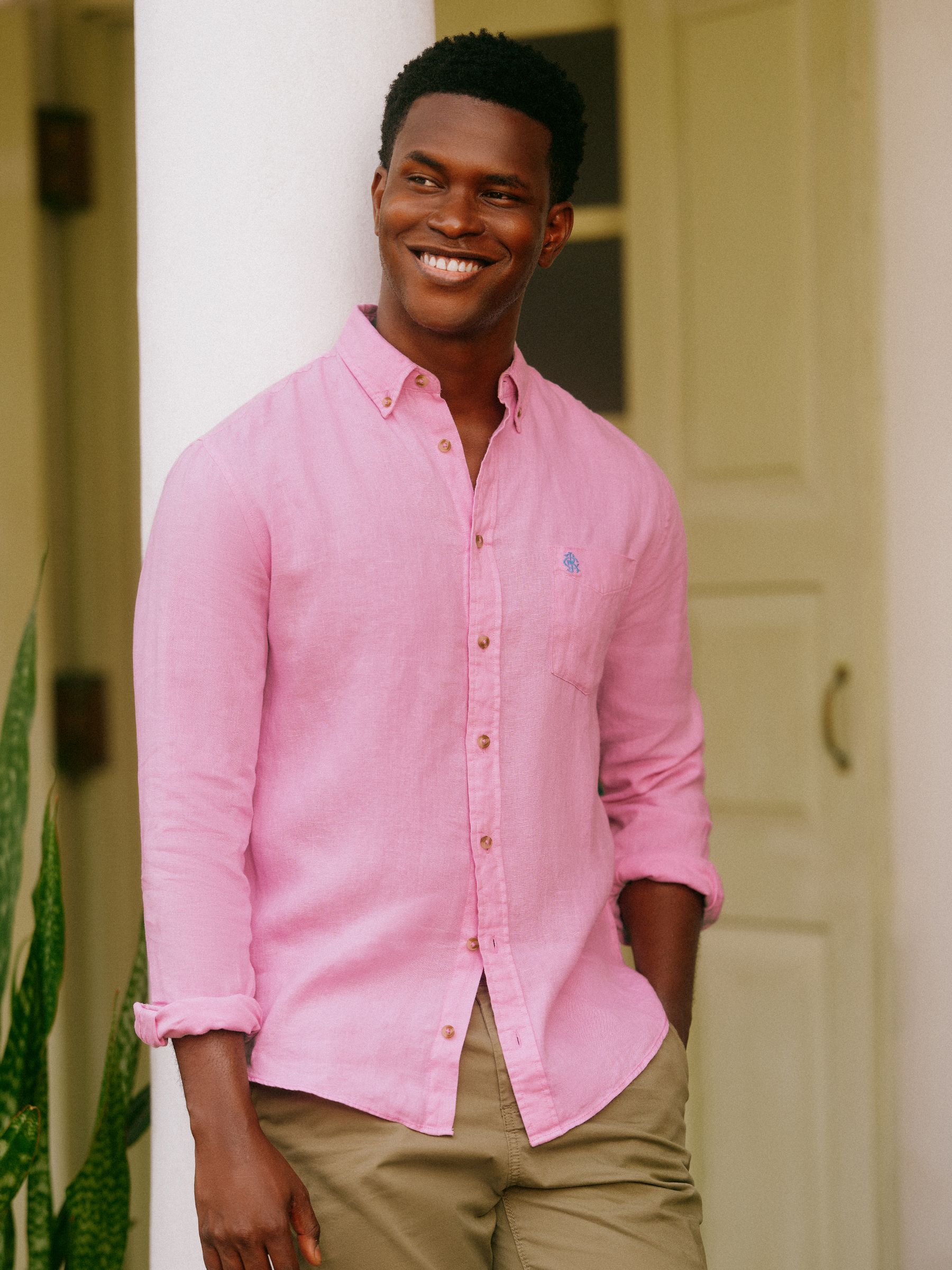 Joules Men's Pink Pure Linen Long Sleeve Classic Fit Shirt 2XL