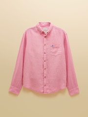 Joules Pink 100% Linen Long Sleeve Classic Fit Shirt - Image 10 of 10