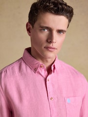 Joules Pink 100% Linen Long Sleeve Classic Fit Shirt - Image 6 of 8