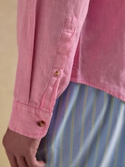 Joules Pink 100% Linen Long Sleeve Classic Fit Shirt - Image 7 of 8