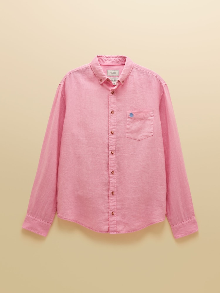 Joules Pink 100% Linen Long Sleeve Classic Fit Shirt - Image 8 of 8