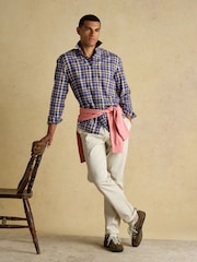Joules Lightweight Brushed Navy & Pink Flannel Cotton Shirt - Image 3 of 8