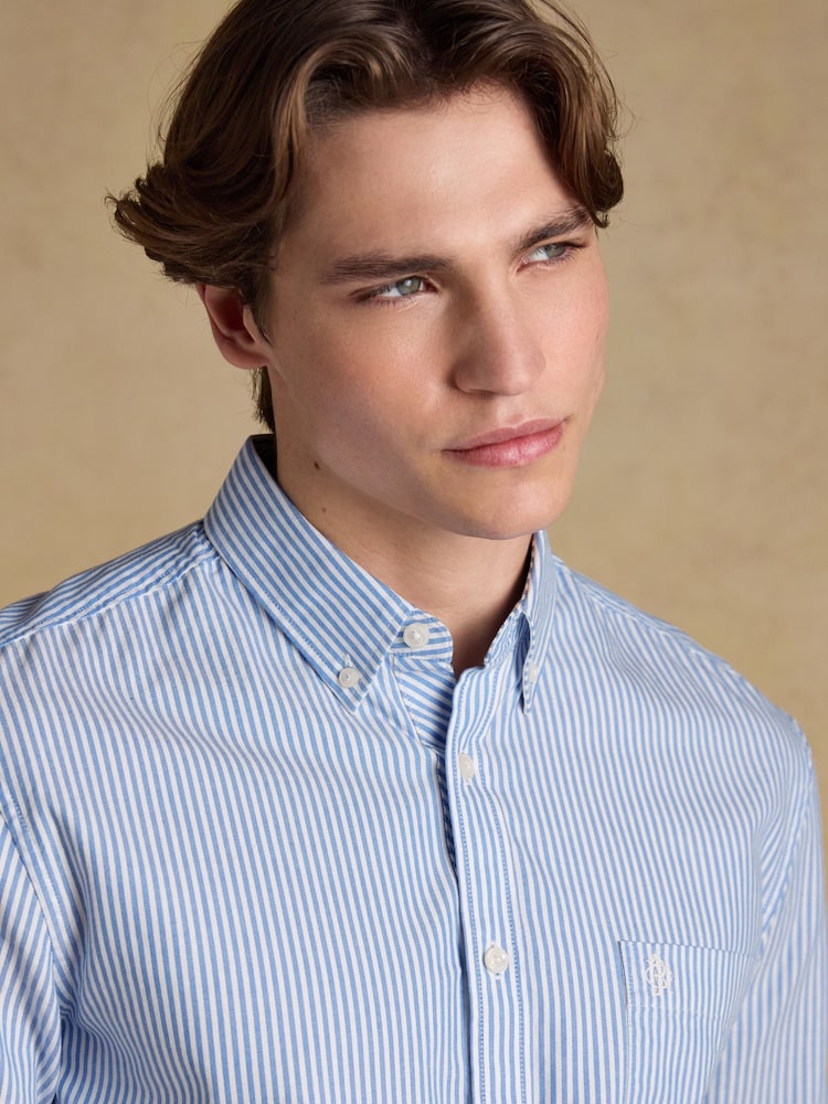 Joules Blue Striped Classic Fit Oxford Shirt - Image 10 of 10