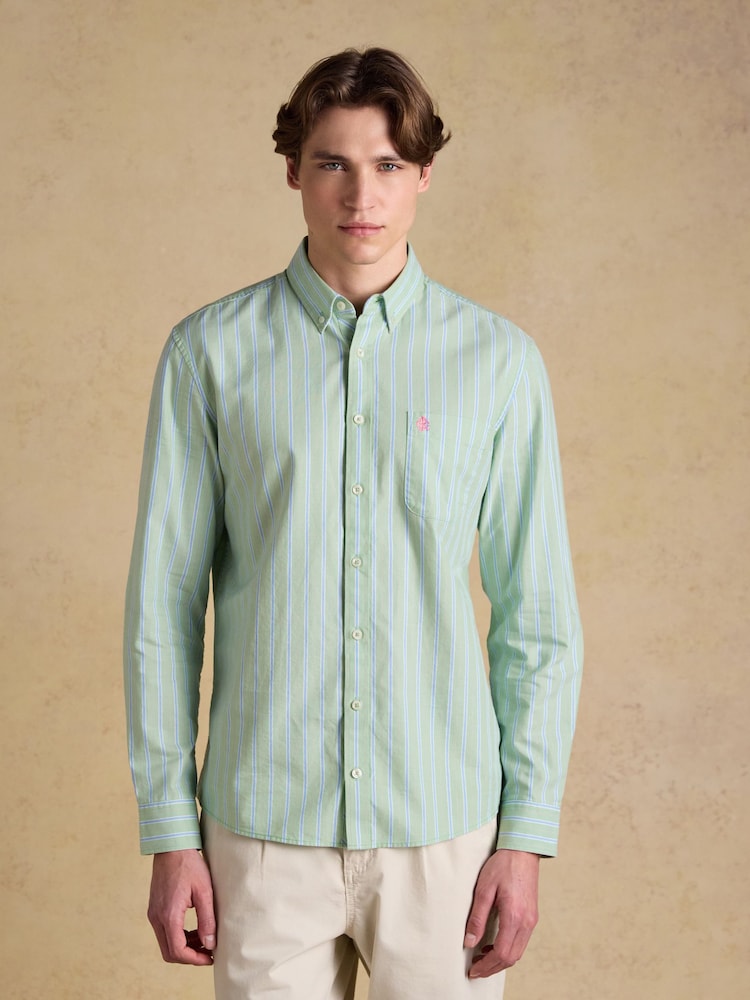 Joules Oxford Green Stripe Long Sleeve Classic Fit Cotton Shirt - Image 1 of 8