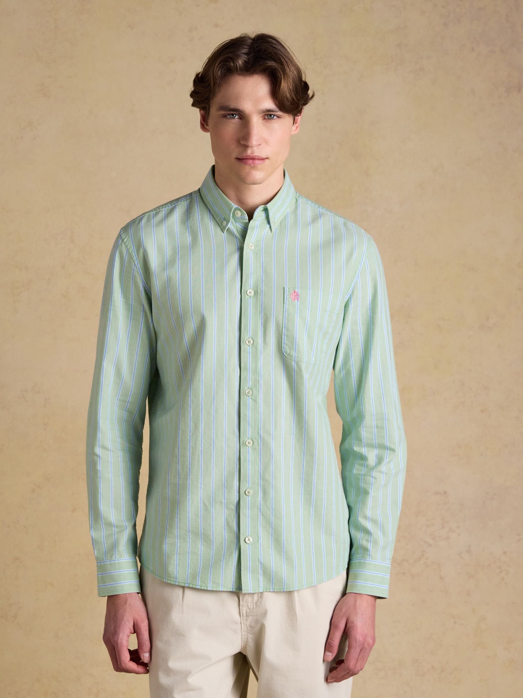 Joules Green Striped Classic Fit Oxford Shirt